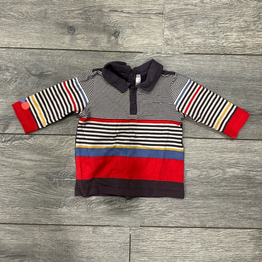 • Catimini USA • Stripe Long Sleeve Polo Baby 6 Months White Red Gray